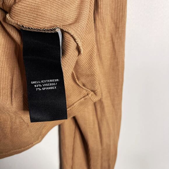 New 7 For All Mankind Womens XLarge Tan Ribbed Puff Sleeve Button Front Knit Top - Picture 9 of 10